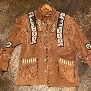 EUC Men’s Brown Fringe Suede Jacket with Beading